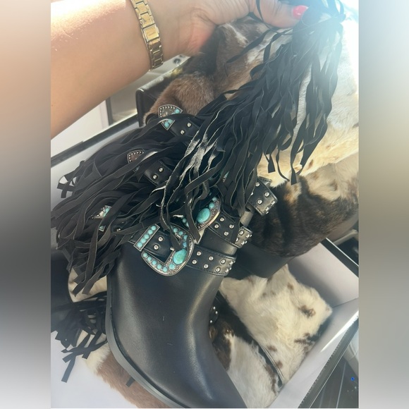 Azalea Wang Shoes - Over-the-Knee Western Fringe Boots in Black and Brown